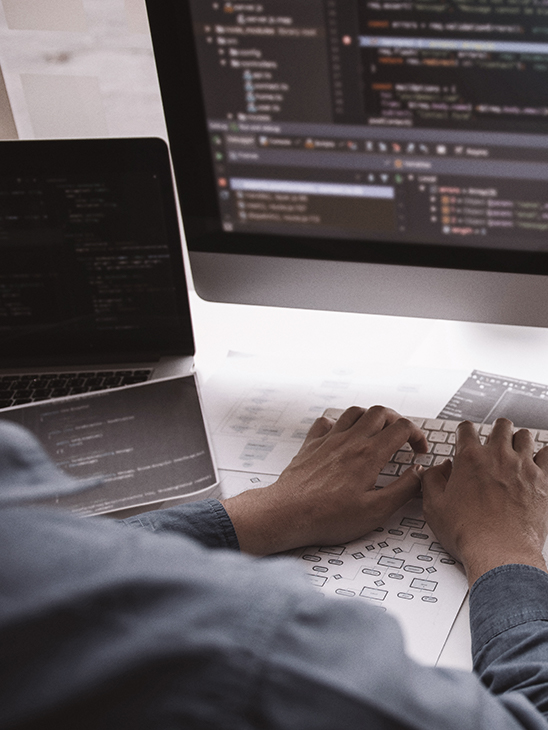 Man working with a laptop