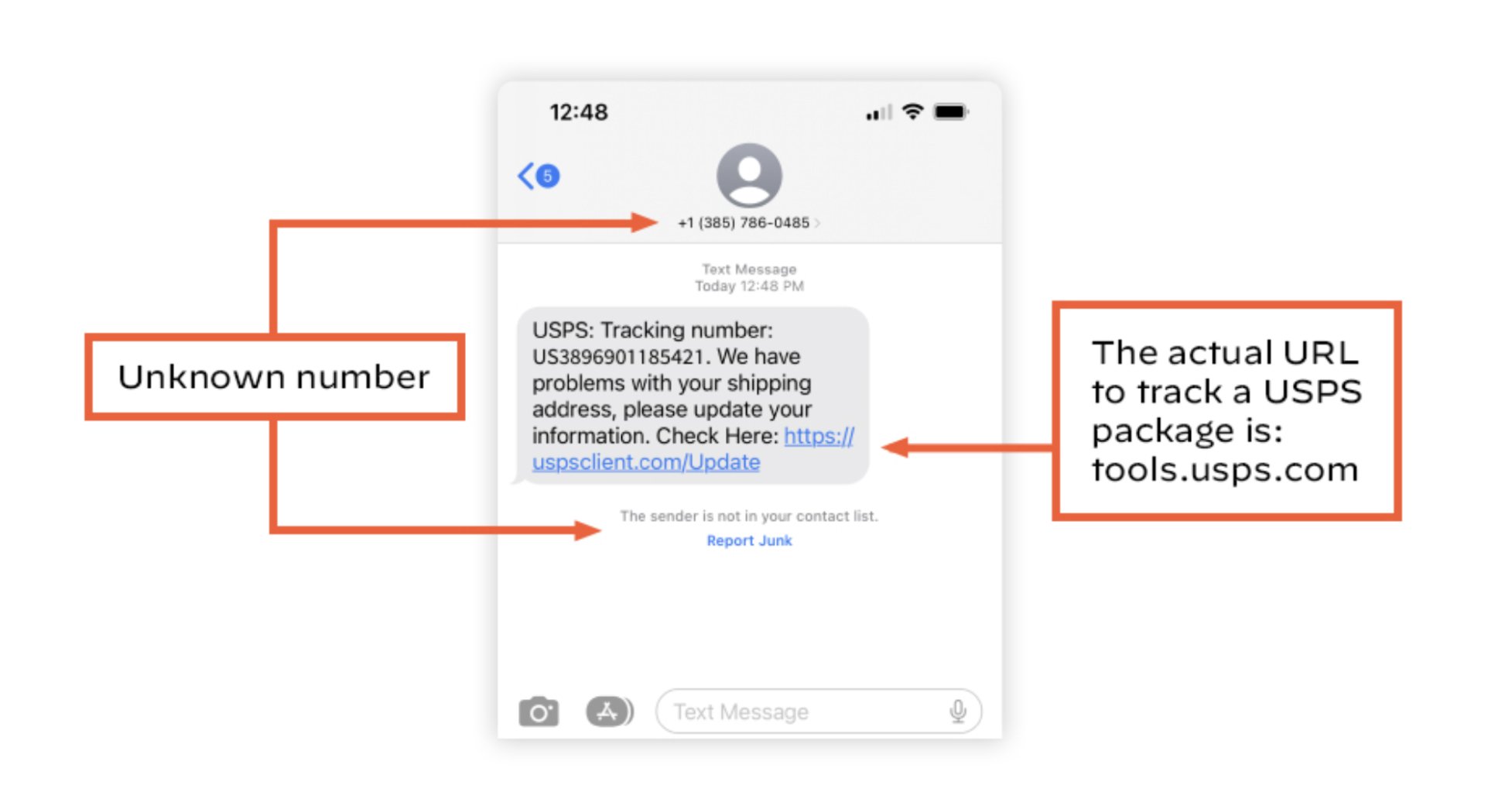 Schermata di un tentativo di smishing