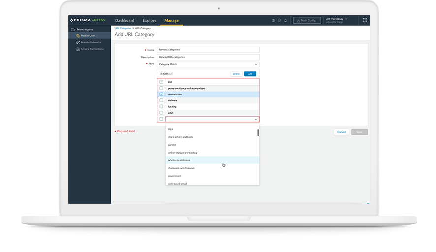SSE utilizza le funzionalità SWG per fornire agli utenti un accesso sicuro a Internet quando sono disconnessi dalla VPN aziendale.