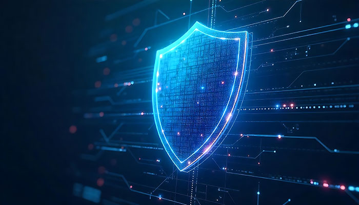 Sicurezza digitale con una protezione blu con sfondo futuristico per il cambio della password giornaliero