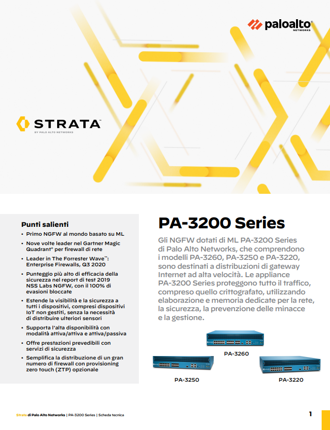 Scheda tecnica di PA-3200 Series PAN-OS 10.0