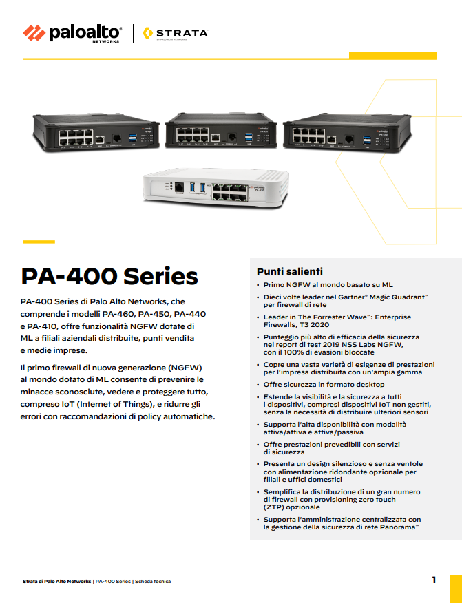 Scheda tecnica PA-400 Series | PAN-OS 10.2 