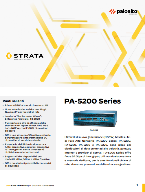 Scheda tecnica PA-5200 Series PAN-OS 10.0
